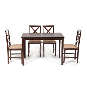 Обеденный комплект Хадсон (стол + 4 стула) id 13691 cappuccino (темный орех) арт.13691 в Тольятти
